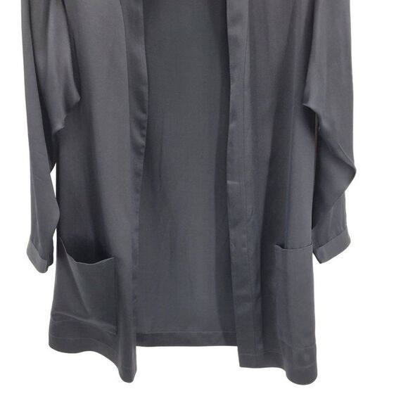 Vintage 80's Blazer Formal Silk Black Collarless Open Shoulder Pads Pockets 8 - Picture 9 of 12